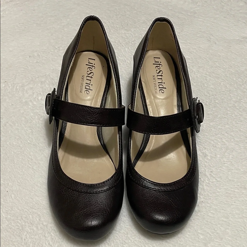 LifeStride Brown Mary Jane Heels Low Heel Pump Sz 5.5M - Picture 3 of 11